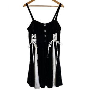 NWT ROSEGAL Black Velvet Mini Dress Lace Up Corset Detail Goth Y2K Size Large